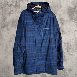 COLUMBIA Men's Golden Grove Shell Hooded Rain Jacket Size XL Blue Print